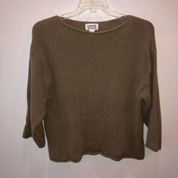 Chicos Design Womens XL 3 Green Knit 3/4 Sleeve Boat Neck Sweater Top Shirt - Picture 3 of 8